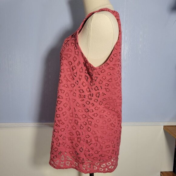 Ann Taylor Loft Medium Light Coral Lace Overlay Keyhole Scoop Neck Tank Top - Picture 6 of 8